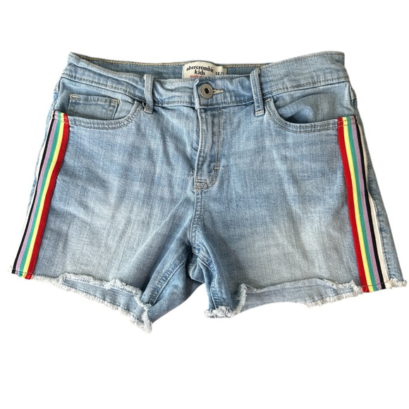 ABERCROMBIE KIDS | Rainbow Striped Midi Jean Shorts - Picture 1 of 4
